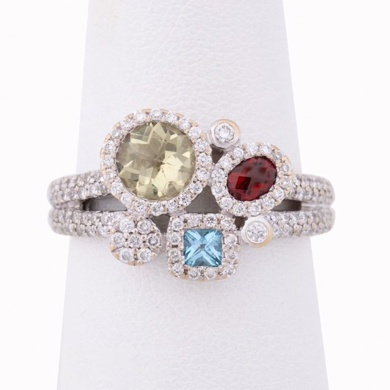 18k White Gold Geometric Gemstone Ring
