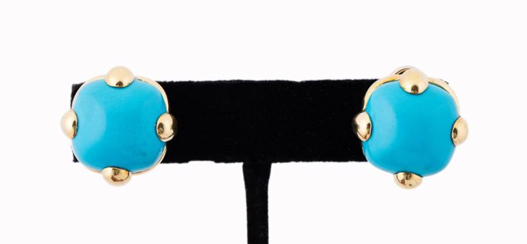 18k Yellow Gold Turquoise Earrings
