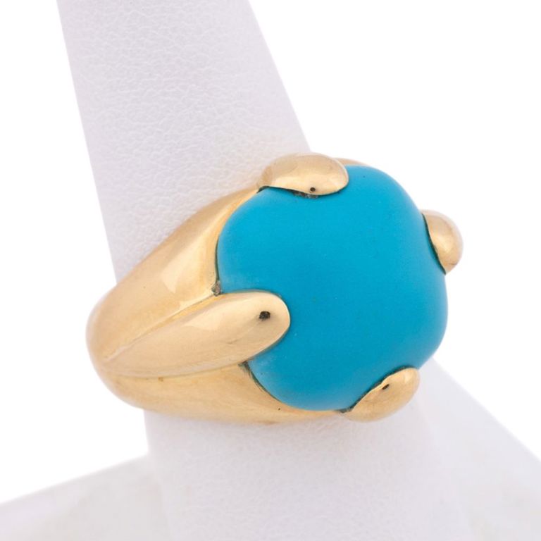 18k Yellow Gold Turquoise Dome Cocktail Ring