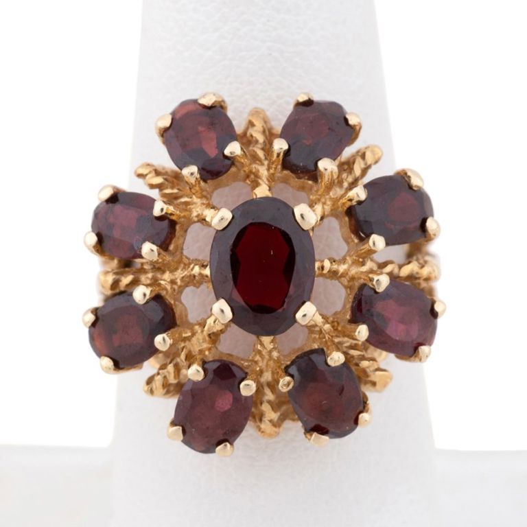 14k Yellow Gold Garnet Cocktail Cluster Ring