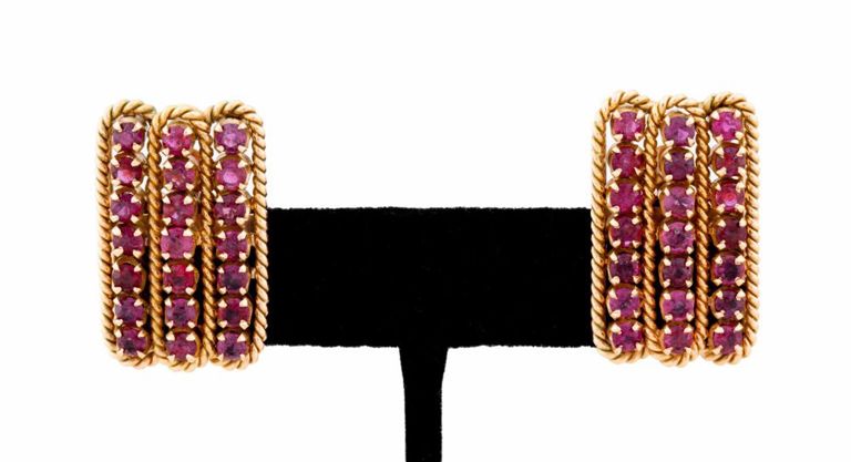 14k Yellow Gold Ruby Clip Earrings