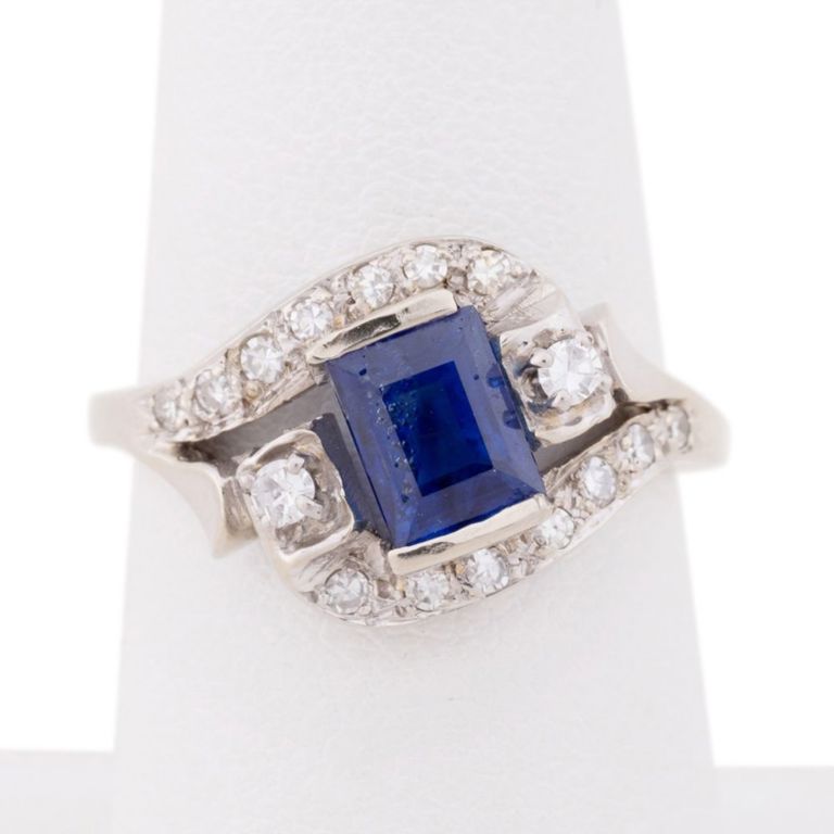 14k White Gold Sapphire and Diamond Bypass Ring