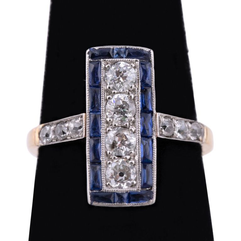 Platinum and 14k Gold Diamond and Sapphire Ring