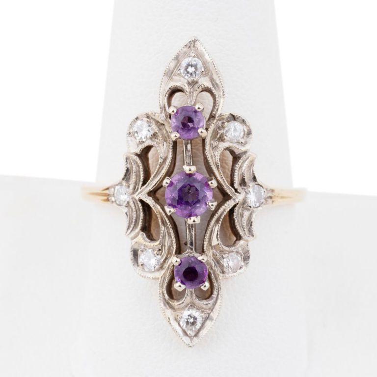 14k Gold Diamond and Amethyst Ring