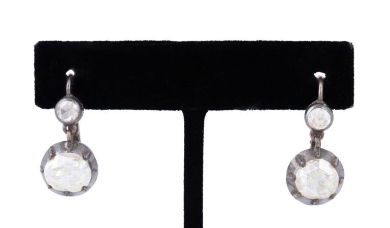 Silver and 14k Gold Diamond Drop Earrings