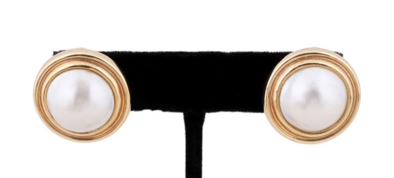 14k Yellow Gold Pearl Earrings