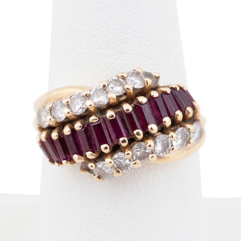 14k Yellow Gold Ruby and Diamond Cocktail Ring