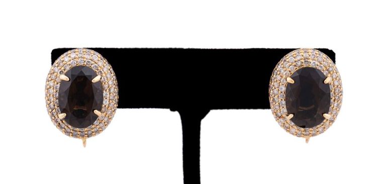 18k Yellow Gold Topaz and Diamond Earrings