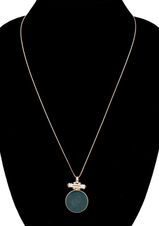 14k Gold Necklace With Citrine and Diamond Pendant