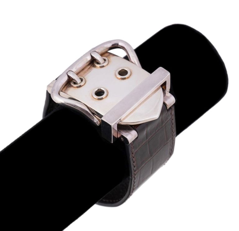 Crocodile Leather and Sterling Silver Cuff Bracelet