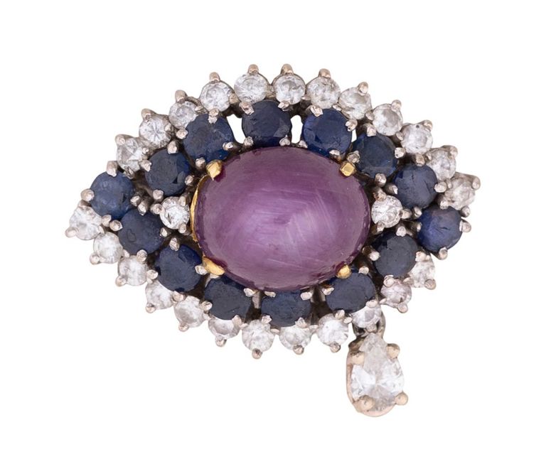 14k Gold Ruby, Sapphire and Diamond Eye Pendant