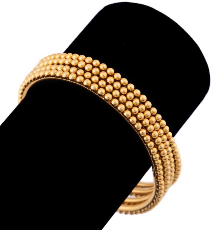 Four 22k Yellow Gold Bead Bangle Bracelets