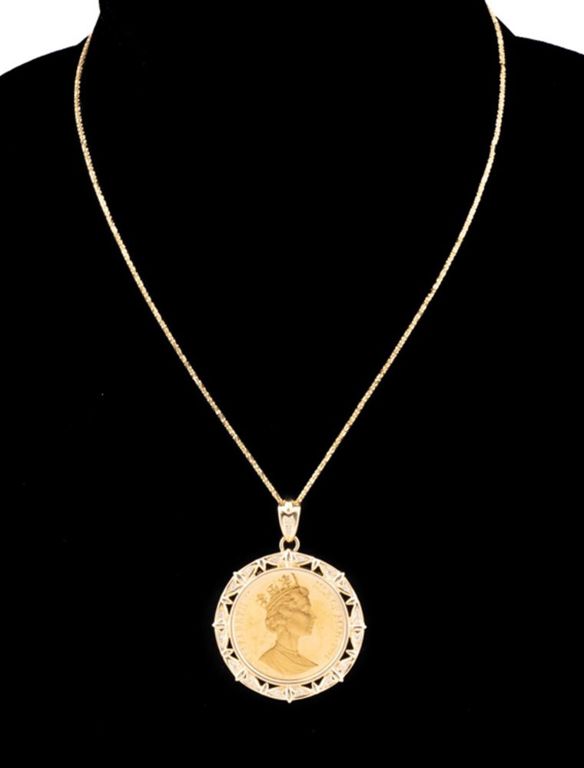 24k Gold Diamond Coin Pendant on 18k Gold Necklace