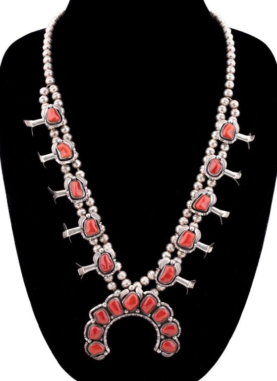 Sterling Silver Carnelian Squash Blossom Necklace