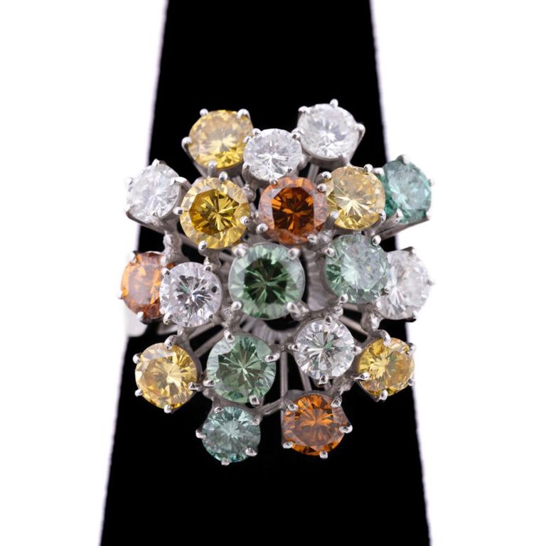 18k White Gold Multi-Colored Diamond Cocktail Ring