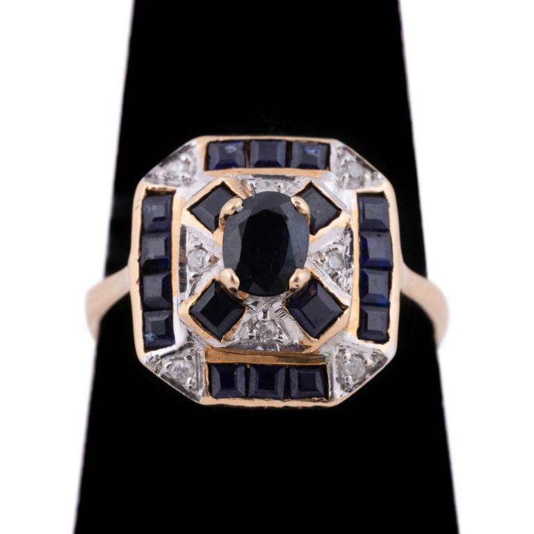 14k Yellow Gold Sapphire and Diamond Ring