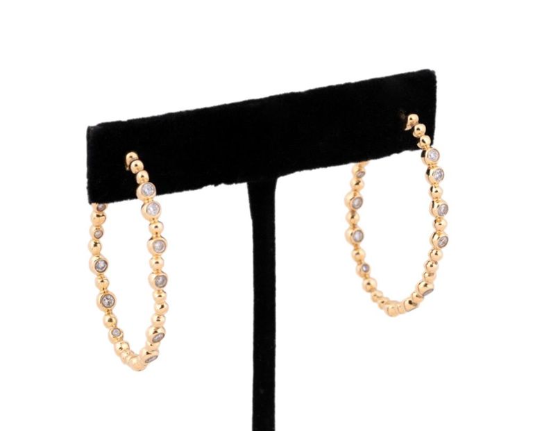 18k Yellow Gold Diamond Hoop Earrings