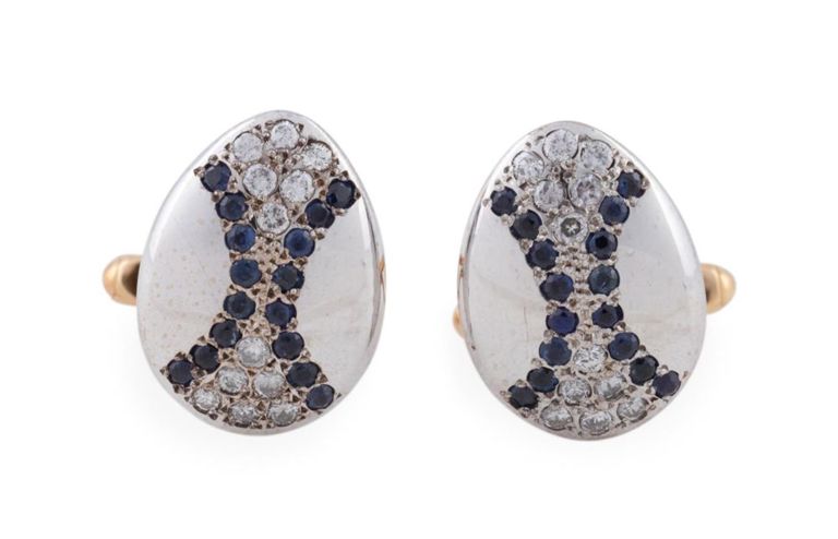 18k Gold Diamond and Sapphire Cufflinks
