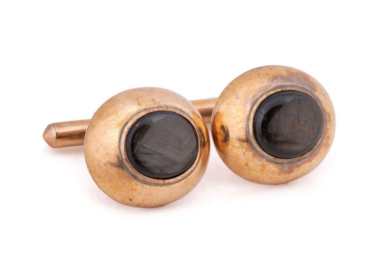 14k Rose Gold Hematite Dome Cufflinks