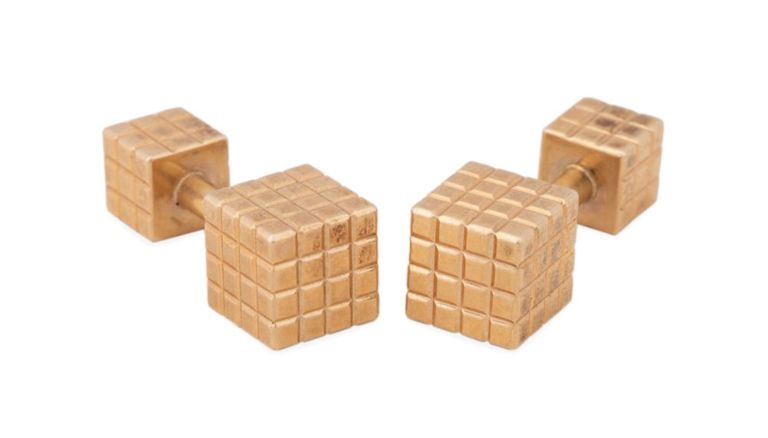 14k Yellow Gold Cube Barbell Cufflinks