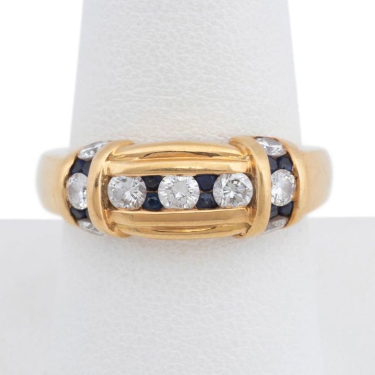 18k Yellow Gold Diamond and Sapphire Band Ring