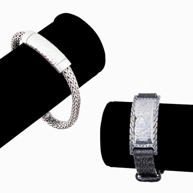 Sterling Silver Bracelet and Leather Bracelet