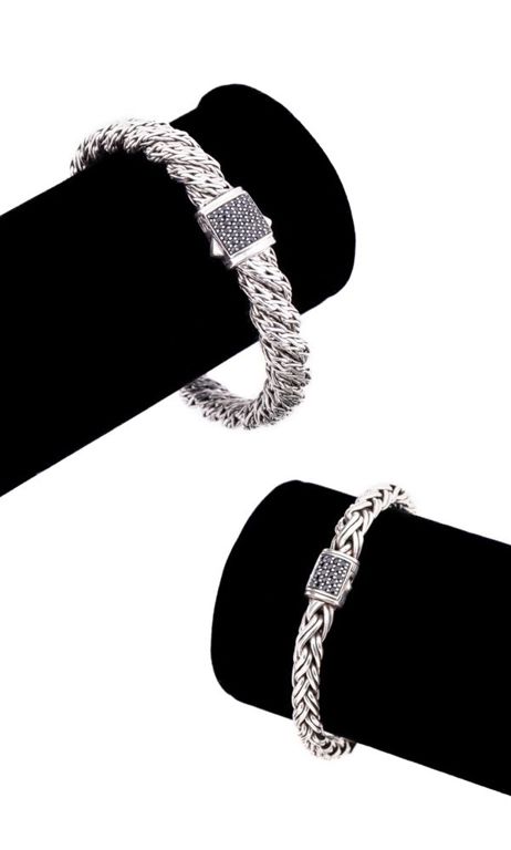 Two Sterling Silver Black Spinel Rope Bracelets