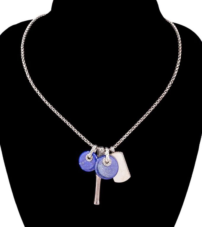 Silver Lapis Lazuli and Onyx Pendant Necklace