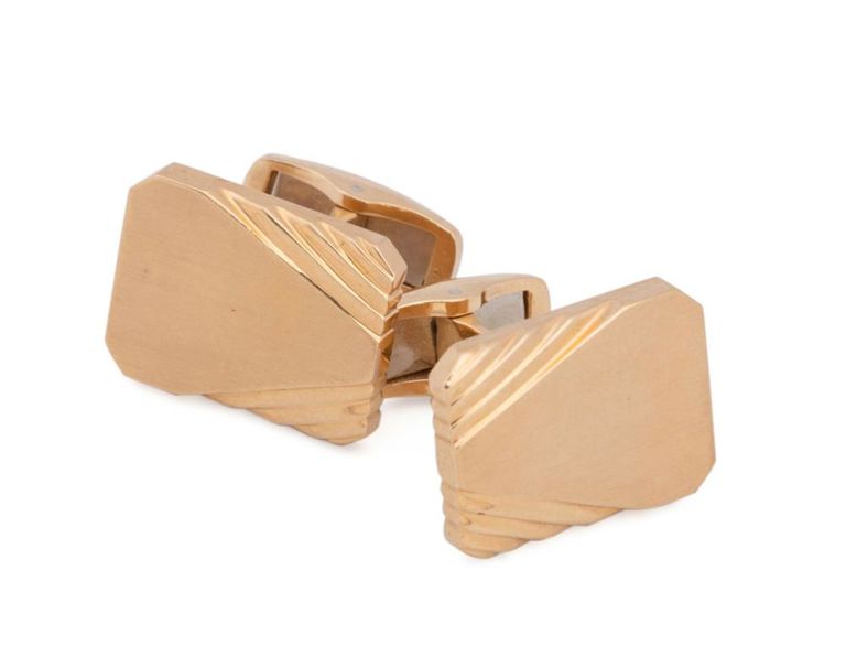 14k Yellow Gold Ribbed Cufflinks