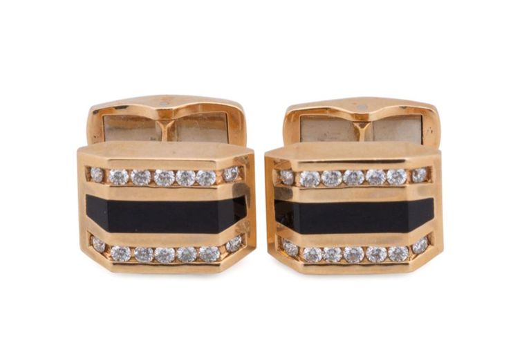 14k Yellow Gold Onyx and Diamond Cufflinks