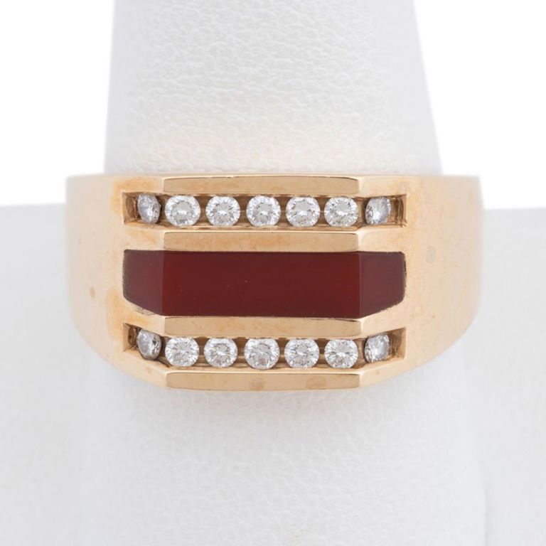 14k Yellow Gold Carnelian and Diamond Ring