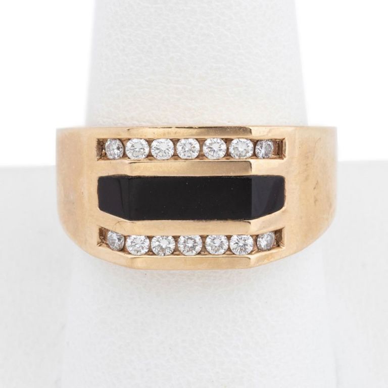 14k Yellow Gold Onyx and Diamond Ring
