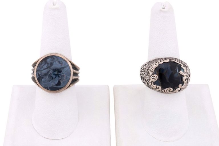 Two Sterling Silver Pietersite Signet Rings