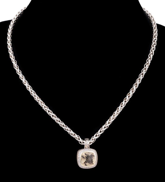 Silver and 18k Gold Gemstone Pendant on Necklace