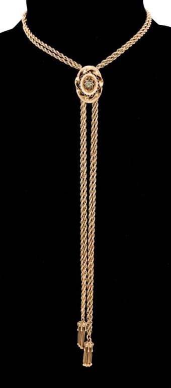 14k Gold Enamel and Emerald Slide Pendant Necklace