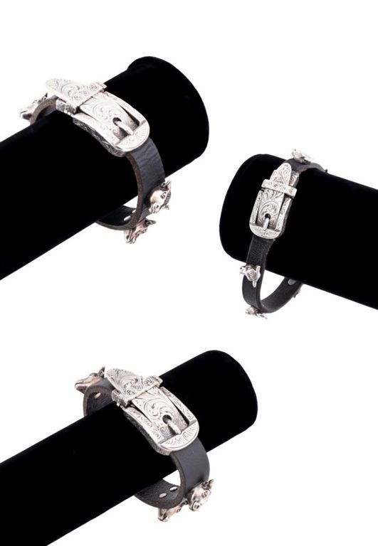 Three Sterling Silver and Leather Bracelets
