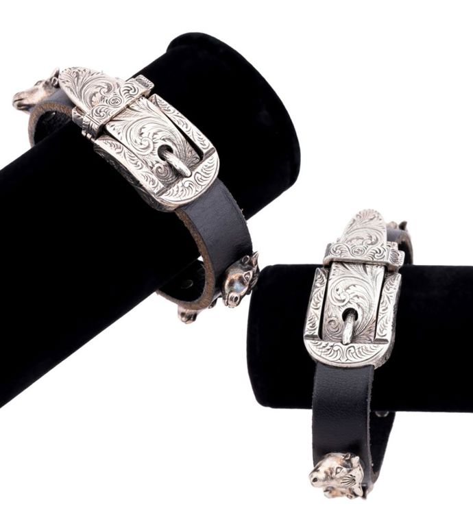 Two Sterling Silver and Leather Bracelets