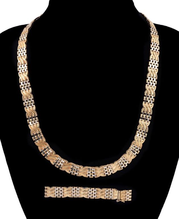 14k Yellow and White Gold Wave Link Necklace