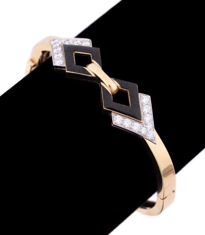 18k Gold and Platinum Diamond and Enamel Bracelet