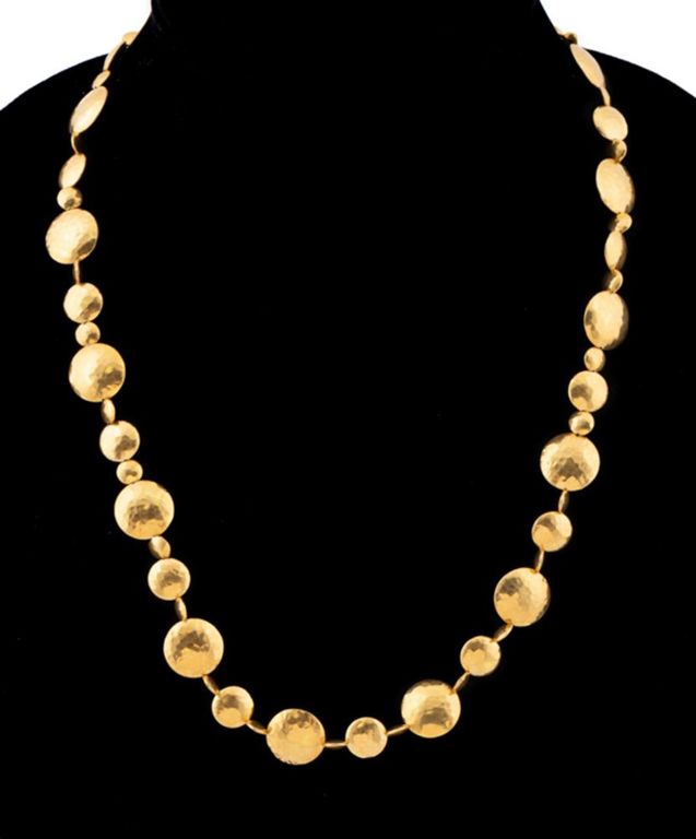 20k Yellow Gold Hammered Disc Necklace