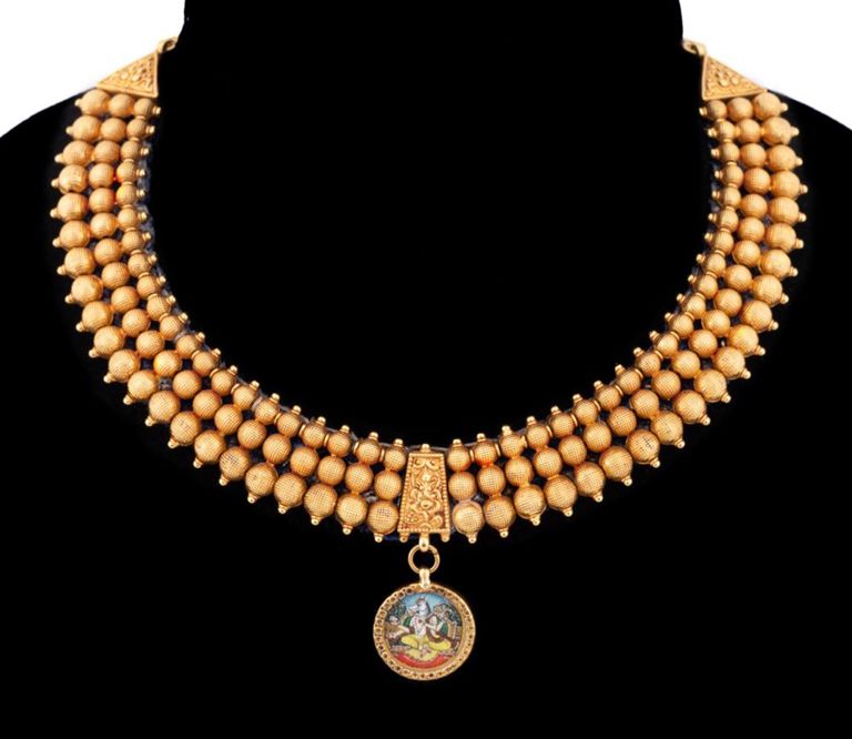21k Yellow Gold Choker Pendant Necklace