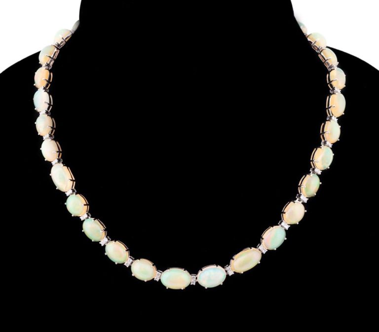 18k White Gold Opal and Diamond Necklace