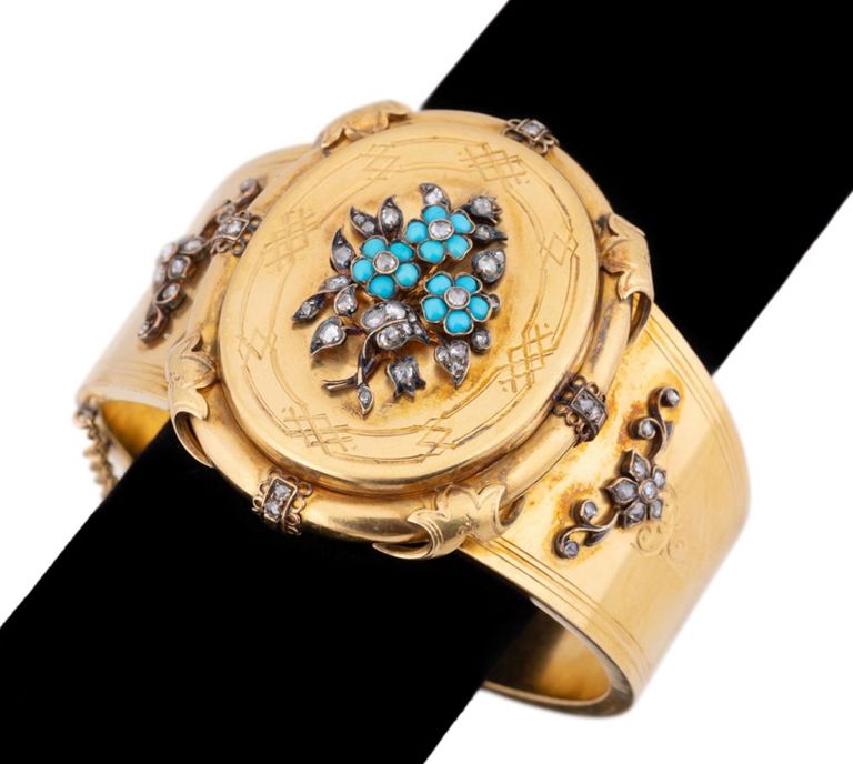 18k Gold Turquoise and Diamond Cuff Bracelet