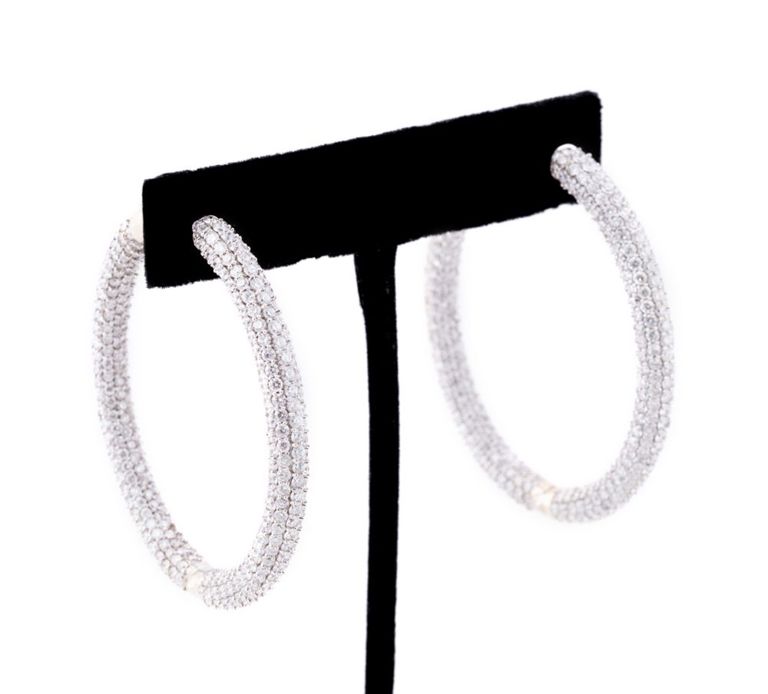 14k White Gold Diamond Hoop Earrings