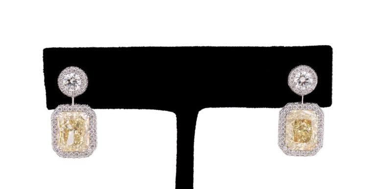 Platinum and 18k White Gold Diamond Drop Earrings