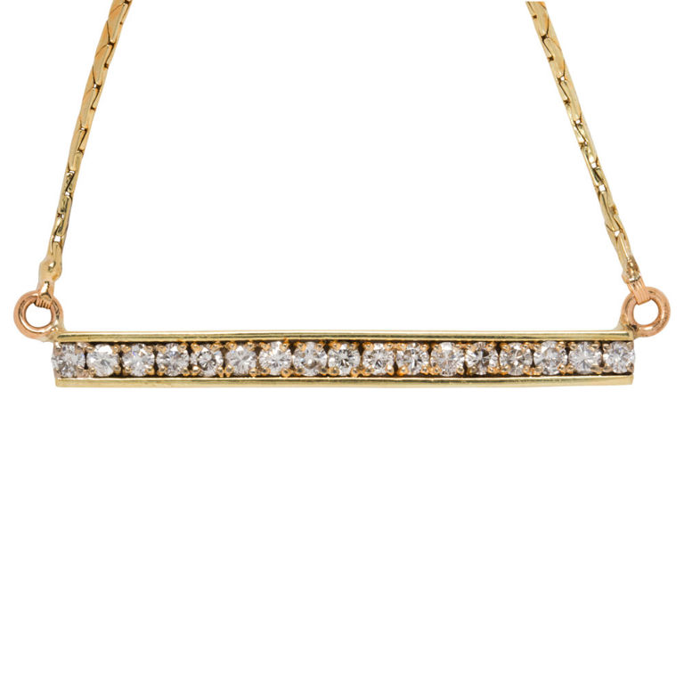 14k Gold Diamond Bar Necklace