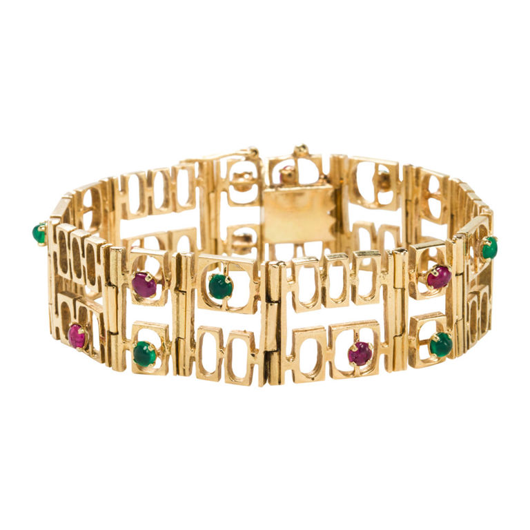 14k Gold Ruby and Chalcedony Bracelet