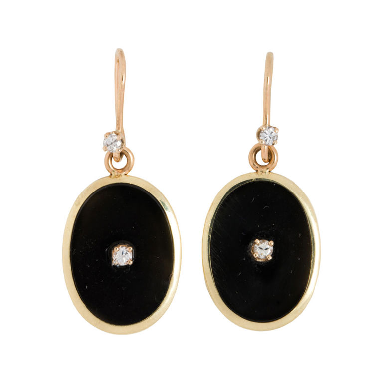 14k Gold Onyx and Diamond Earrings