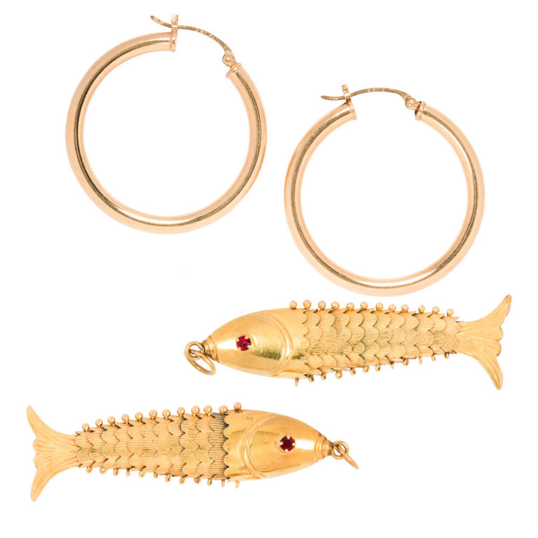 14k Gold Fish Hoop Earrings