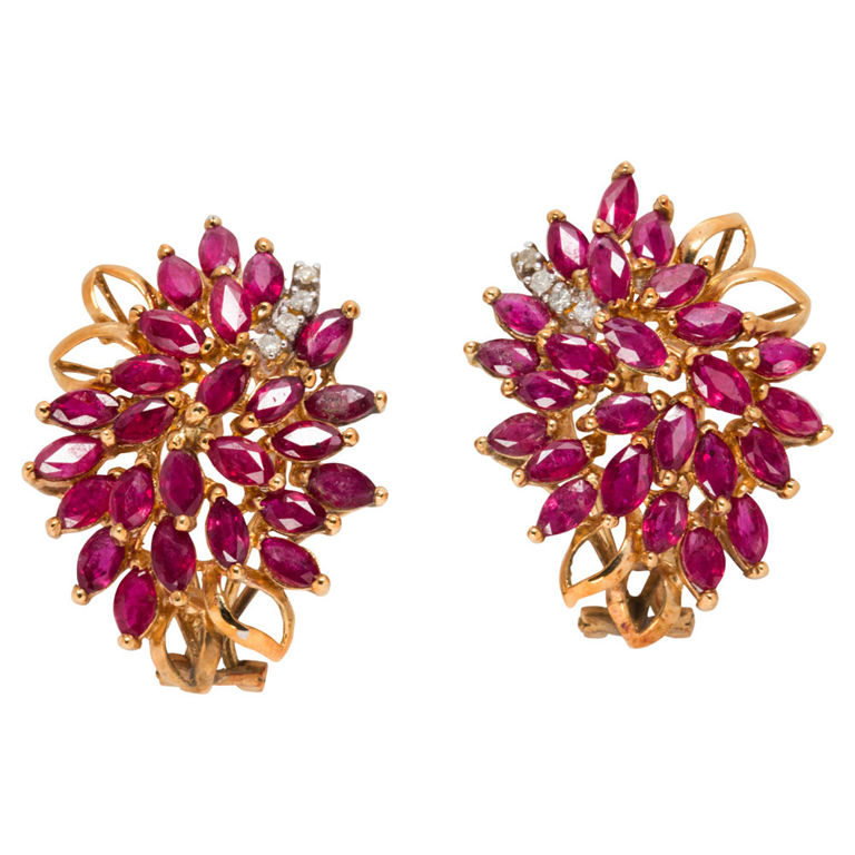 14k Gold Ruby and Diamond Earrings